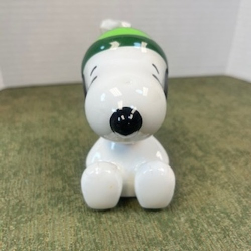 Peanuts Snoopy Ceramic Christmas Ornament Green Striped Winter Hat Beagle